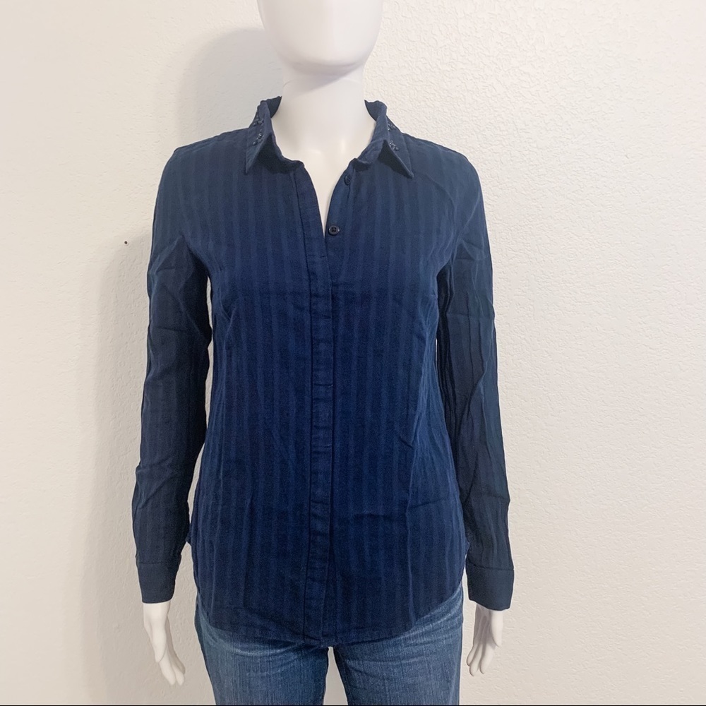 LOFT Black Blue Button Front Shirt